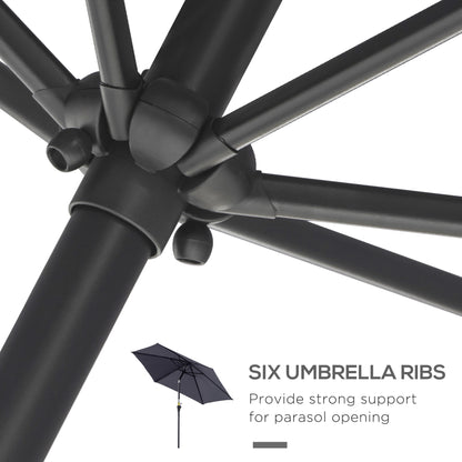 Outsunny 2.6M Garden Parasol Umbrella with Tilt and Crank, Outdoor Sun Parasol Sunshade Shelter with Aluminium Frame, Grey 