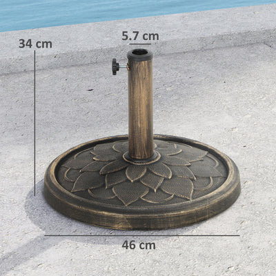 Outsunny 12kg Resin Garden Parasol Base, Round Umbrella Base, Heavy Duty Sun Umbrella Base for 32, 38, 48 mm Umbrella Poles for Deck Poolside, Bronze Tone 