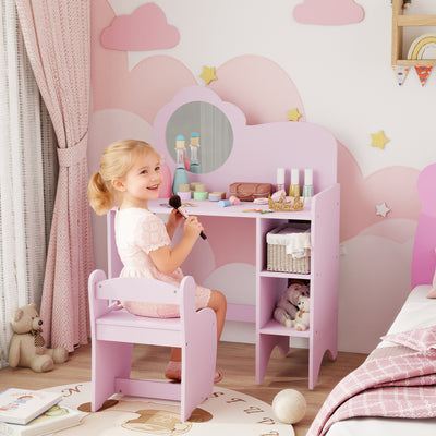 AIYAPLAY Kids Dressing Table with Mirror, Stool, Kids Vanity Table with Shelves, for Ages 3-8 Years, Purple 