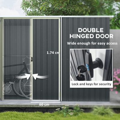Outsunny 11 x 5.6ft Galvanised Steel Garden Shed, Metal Shed, Garden Storage Shed with Lockable Doors and Gloves for Outdoor Patio, Garden, Grey 