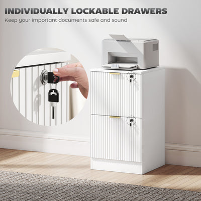 HOMCOM Filing Cabinet, Fluted Vertical File Cabinet with 2 Lockable Drawers and Hanging Rails, White 