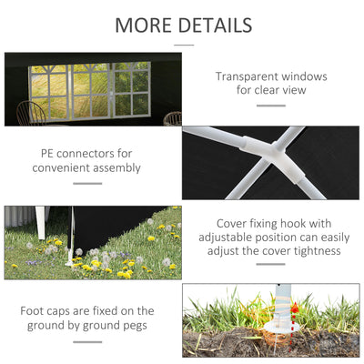 Outsunny 6 x 3 m Party Tent Gazebo Marquee Outdoor Patio Canopy Shelter with Windows and Side Panels Black 