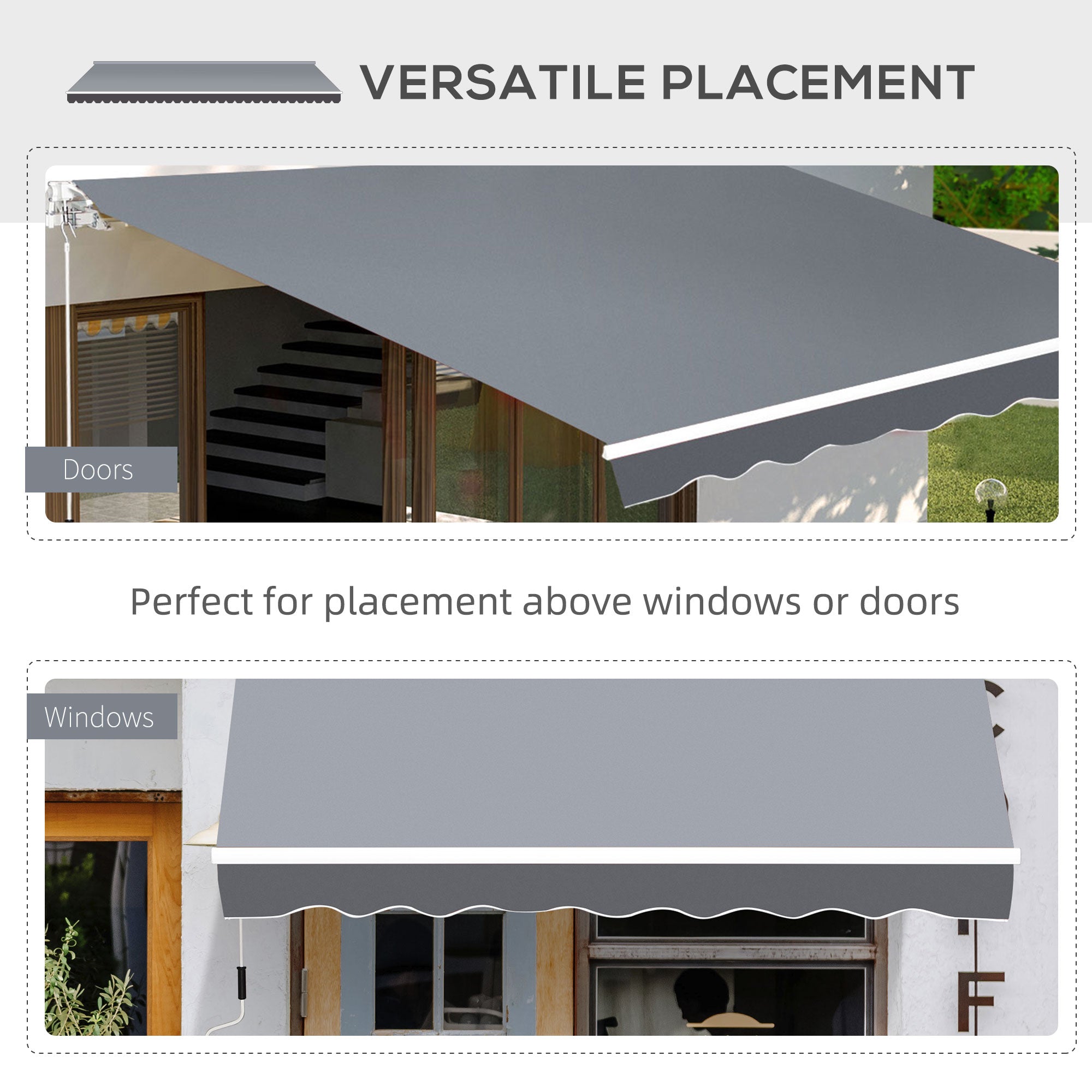 Outsunny 2.5m x 2m Garden Patio Manual Awning Canopy Sun Shade Shelter Retractable with Winding Handle Grey 
