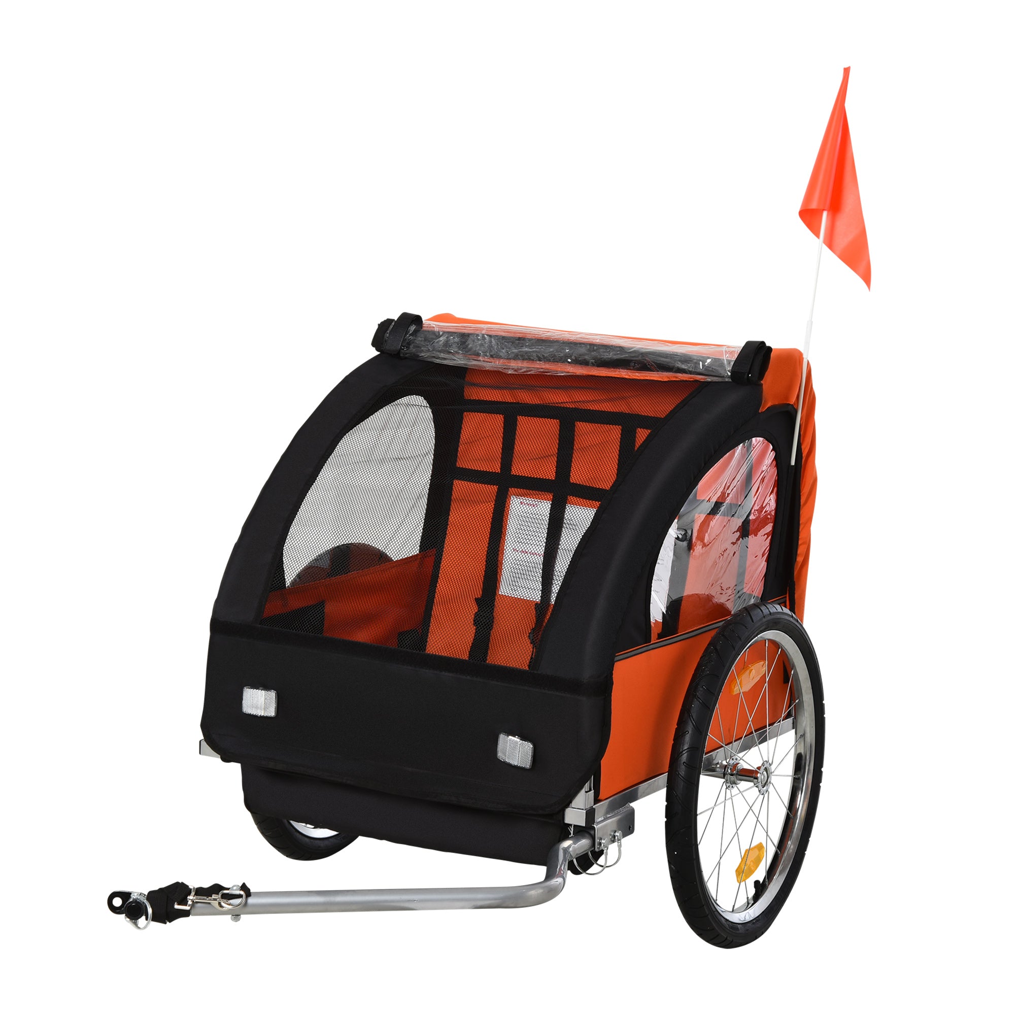 HOMCOM 2 Seat Bike Trailer Bicycle wagon for Kids Child Steel Frame Safety Harness Seat Carrier Orange Black 130 x 76 x 88 cm 