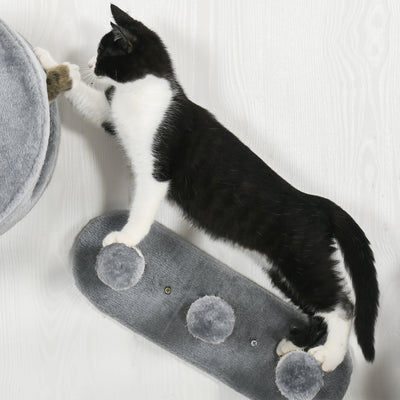 PawHut 4PCs Wall-Mounted Cat Tree, with Steps, Perch, Cat House - Grey 