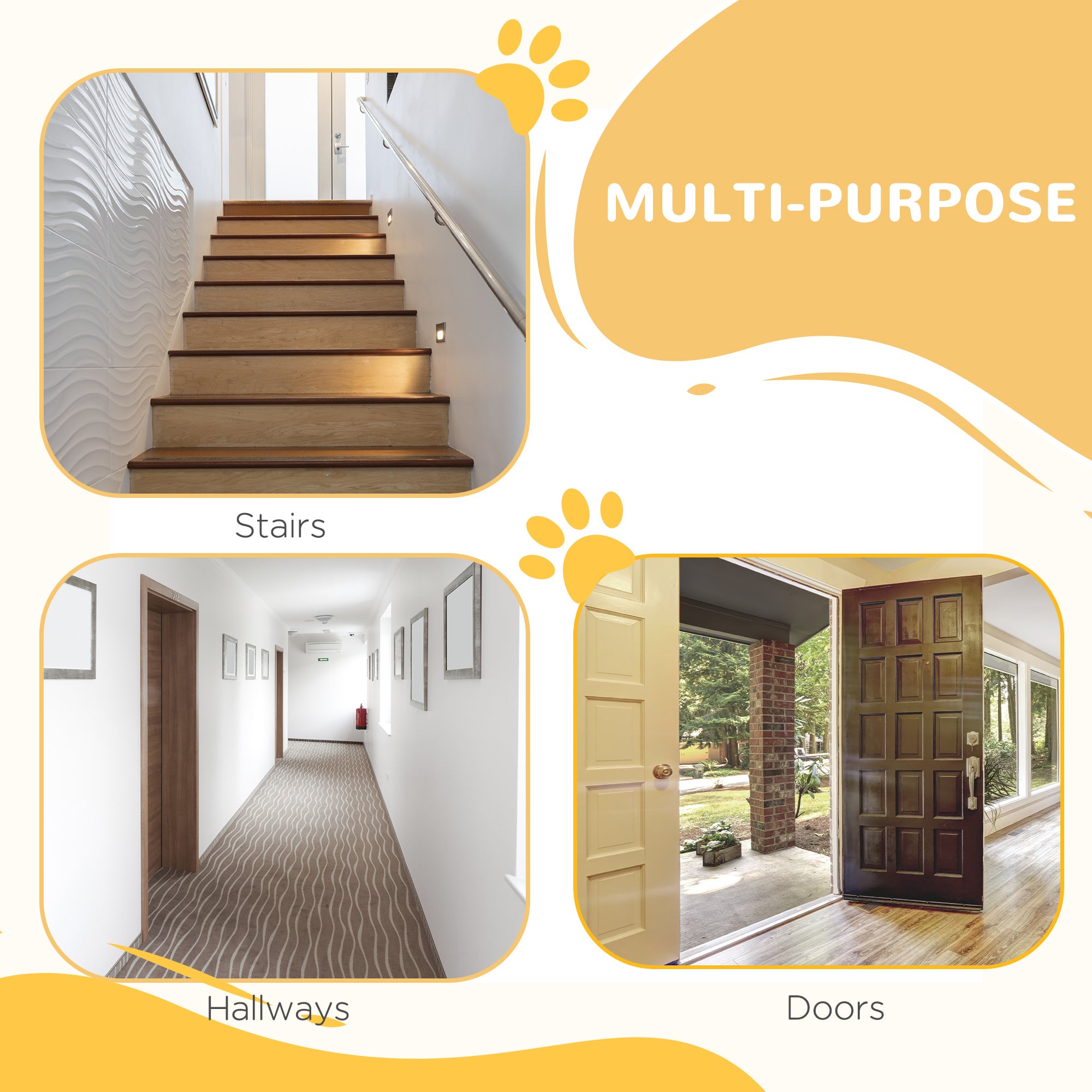 PawHut Dog Gate Pet Safety Gate Stair Barrier Pressure Fit Adjustable 76-82/86-97/101-107 cm, White 