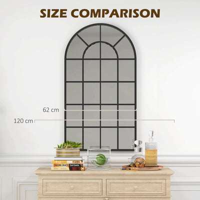 HOMCOM 110 x 62 cm Arched Decorative Wall Mirror for Bedroom Living Room, Modern Window Bathroom Mirror for Home Decor 