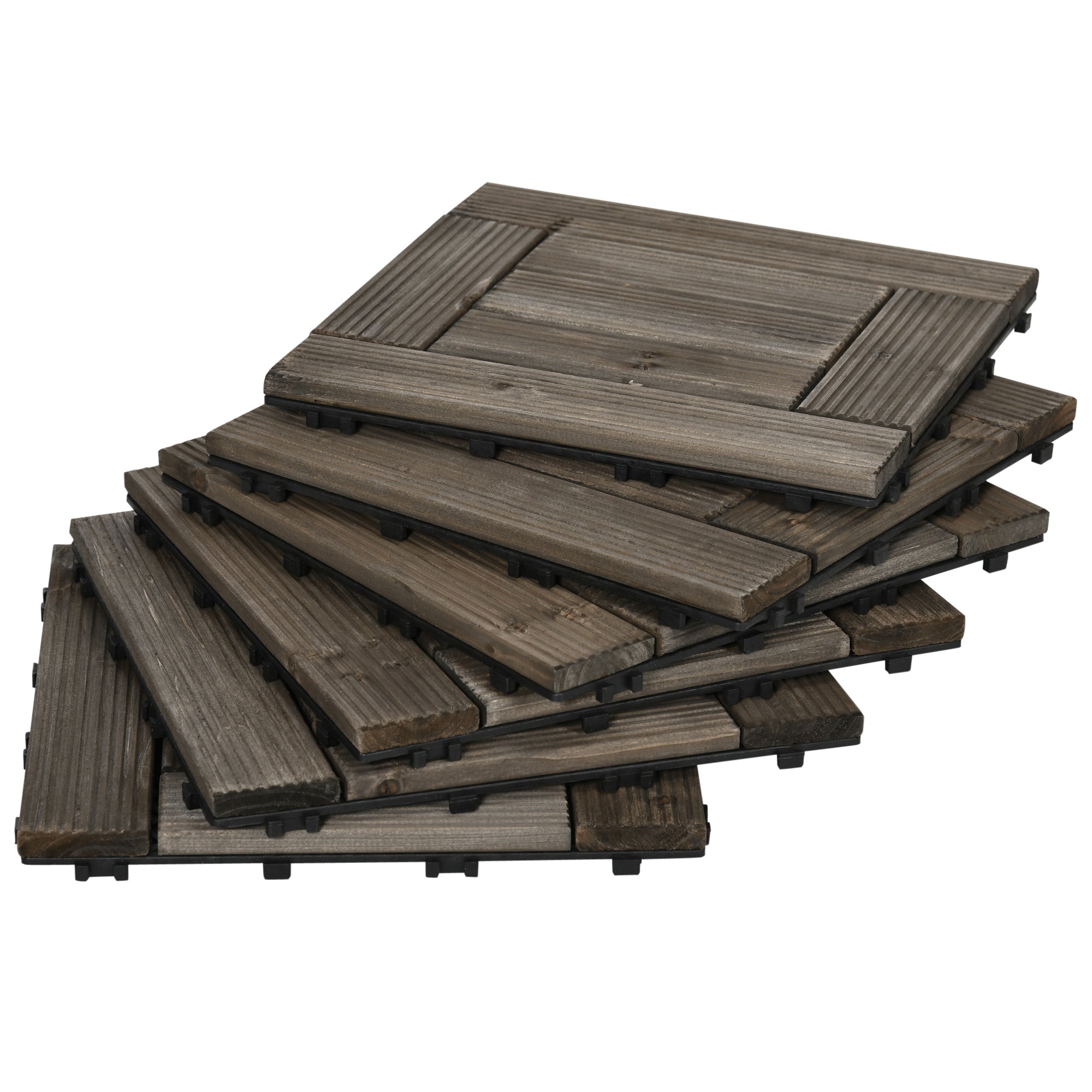 Outsunny 27 Pcs Wooden Interlocking Decking Tiles, 30 x 30 cm Outdoor Flooring Tiles, 2.5\'e3\'8e\'a1 per Pack, for Patio, Balcony, Terrace, Hot Tub, Charcoal Grey