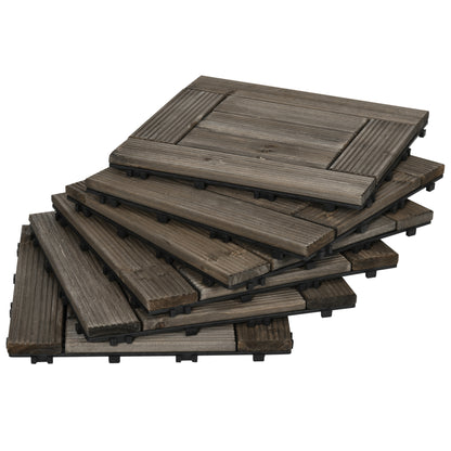 Outsunny 27 Pcs Wooden Interlocking Decking Tiles, 30 x 30 cm Outdoor Flooring Tiles, 2.5\'e3\'8e\'a1 per Pack, for Patio, Balcony, Terrace, Hot Tub, Charcoal Grey