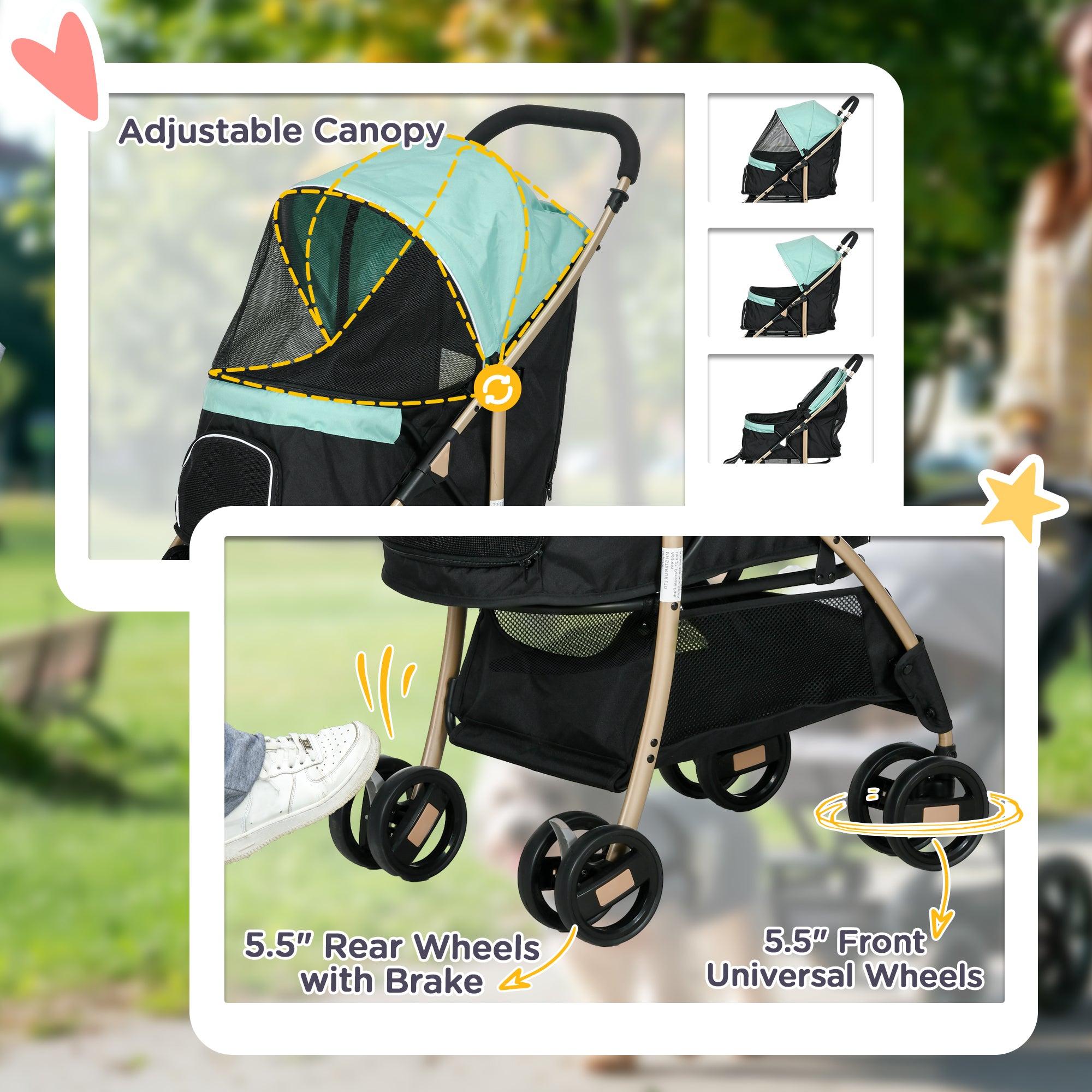 PawHut Pet Stroller for Small and Miniature Dogs, with Rain Cover - Green 