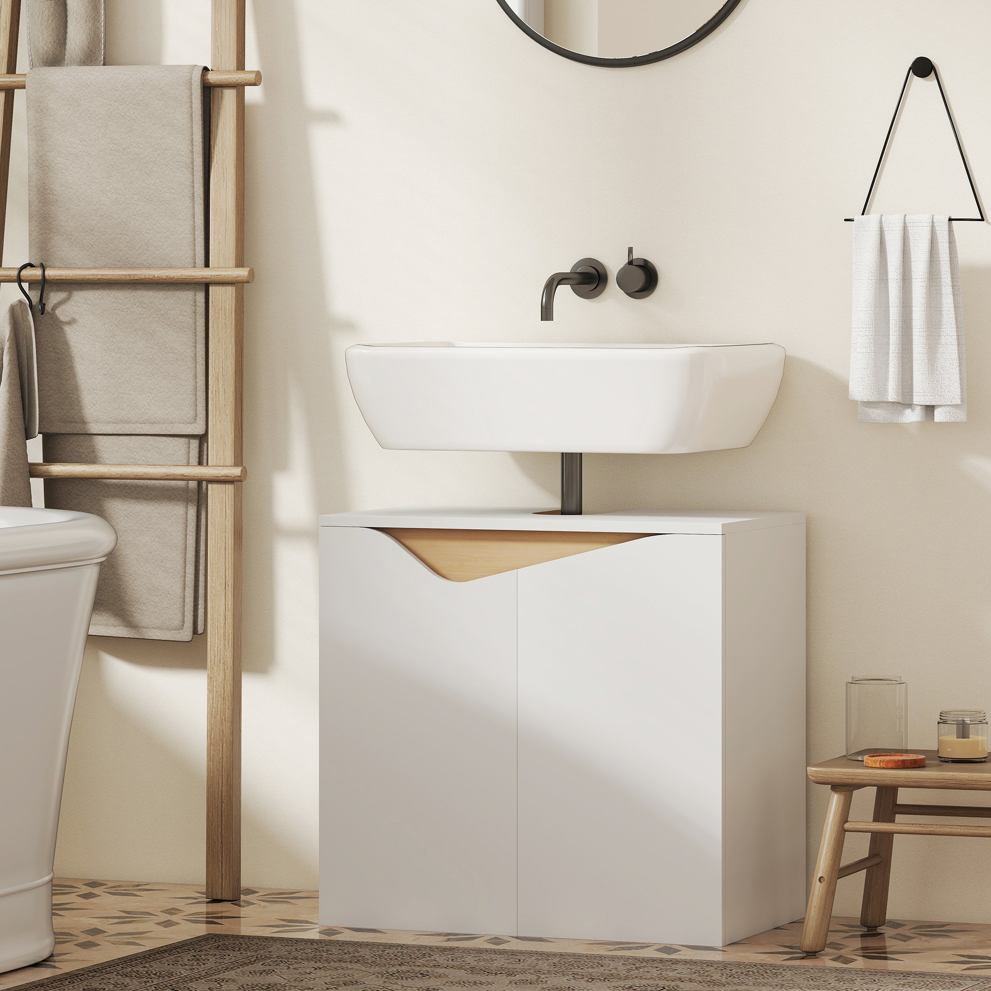 HOMCOM Under Sink Bathroom Cabinet, Bathroom Storage Cabinet with Soft-Close Doors, for Basin without Pedestal, White 