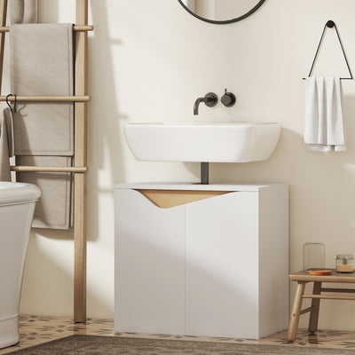 HOMCOM Under Sink Bathroom Cabinet, Bathroom Storage Cabinet with Soft-Close Doors, for Basin without Pedestal, White 