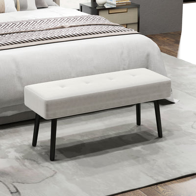 HOMCOM End of Bed Bench, Corduroy Bedroom Bench with Thick Padding and Steel Legs, Tufted Window Seat for Entryway, Living Room, Cream White 
