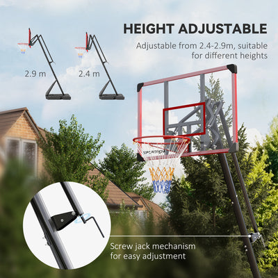 SPORTNOW 2.4-2.9m Adjustable Basketball Hoop and Stand with Weighted Base, Portable on Wheels, Red 