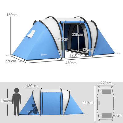 Outsunny Camping Tent with 2 Bedrooms and Living Area, 3000mm Waterproof Family Tent, for Fishing Hiking Festival, Blue 