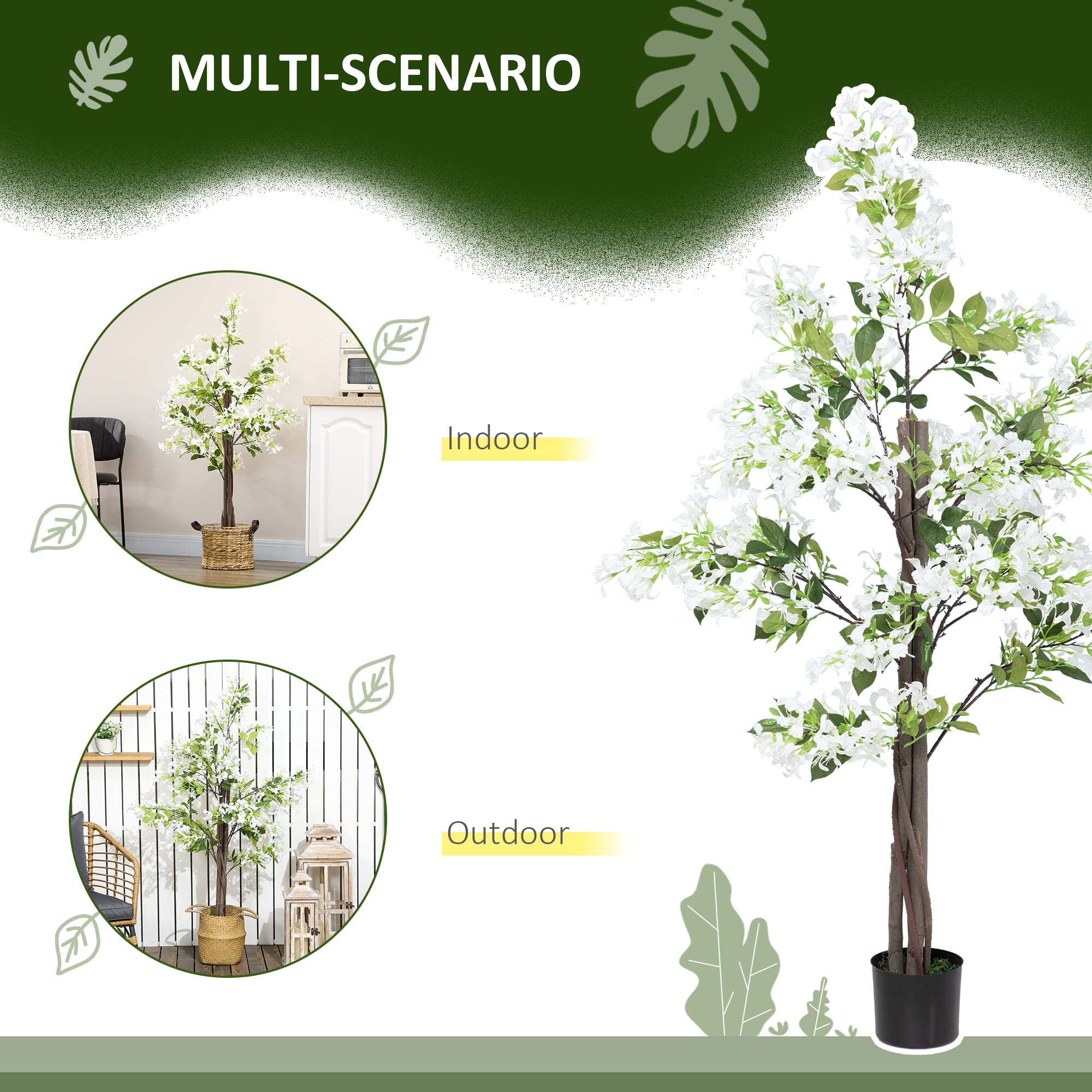 HOMCOM Artificial Plants Honeysuckle Flower in Pot Fake Plants with Curved Boots for Indoor Outdoor 15x15x150cm Set of 2 White 