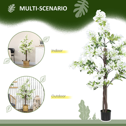 HOMCOM Artificial Plants Honeysuckle Flower in Pot Fake Plants with Curved Boots for Indoor Outdoor 15x15x150cm Set of 2 White 