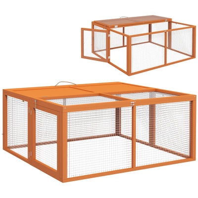 PawHut Wooden Folding Rabbit Hutch, for 2-3 Rabbits - Orange 