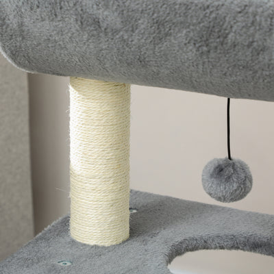 PawHut Cat Tree Tower, with Scratching Posts, Pad, Bed, Perch, Toy Ball - Light Grey 