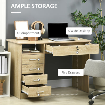 HOMCOM Computer Desk, Home Office Desk with Lockable Drawer, Storage Shelf for Study Bedroom, 110 x 50 x 76 cm, Oak 