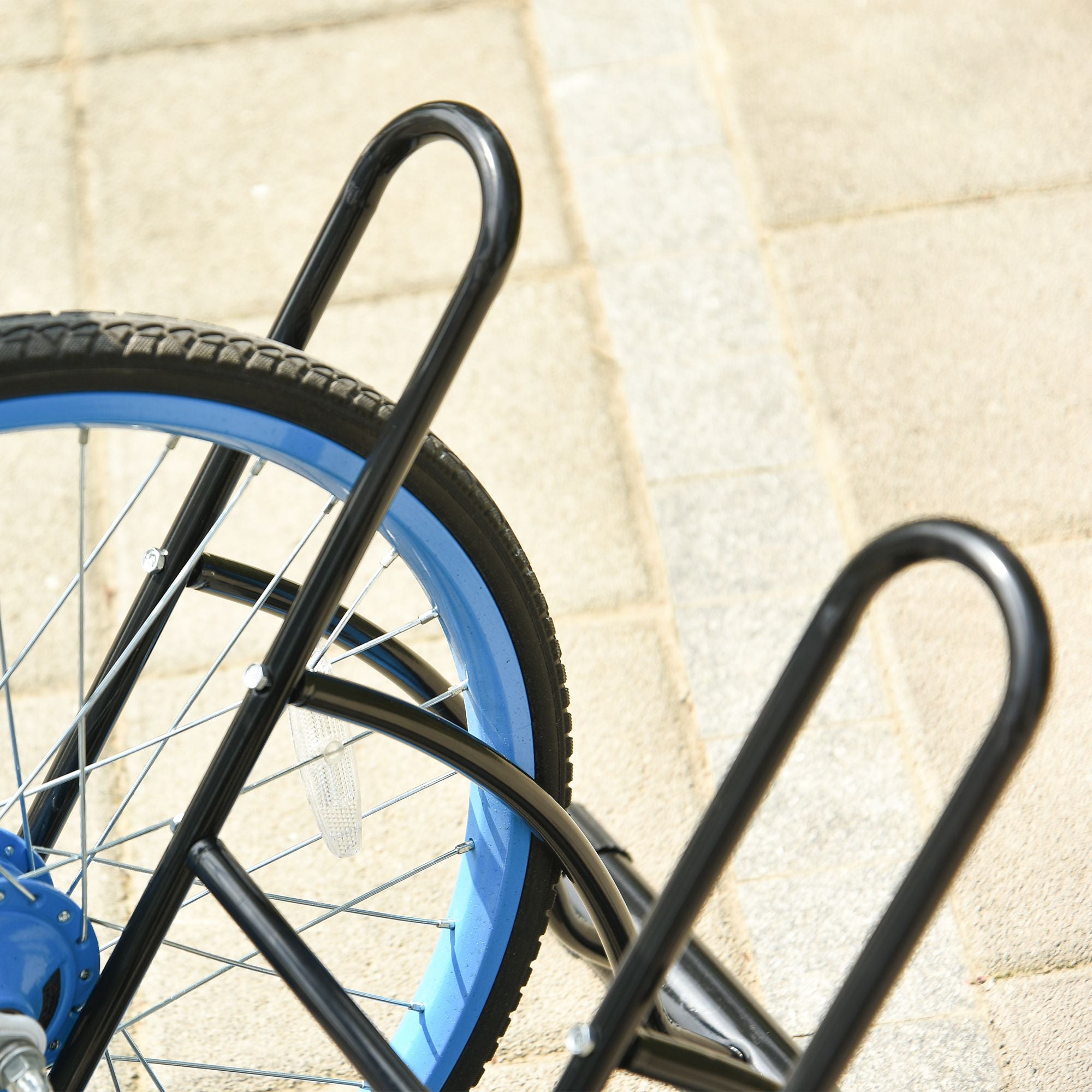 HOMCOM 2 Bike Floor Parking Stand Rack Indoor Outdoor Ground Reversible - Black 