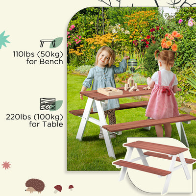 Outsunny Kids Picnic Table, Wooden Table and Bench Set, Kids Garden Furniture for Patio Aged 3-8 Years Old, Brown 