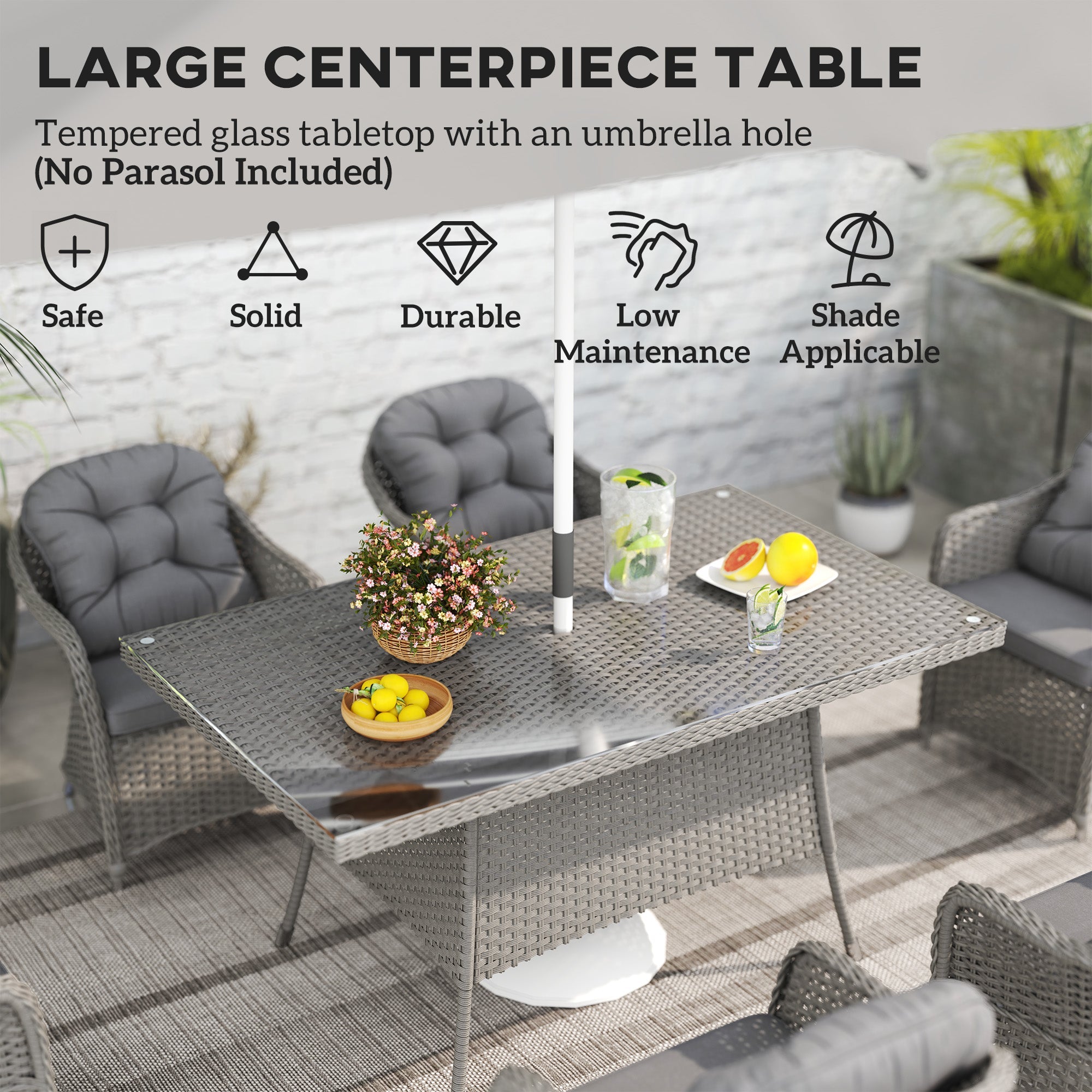 Outsunny Seven-Piece Rattan Dining Set - Light Grey 