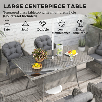 Outsunny Seven-Piece Rattan Dining Set - Light Grey 