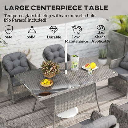 Outsunny Seven-Piece Rattan Dining Set - Light Grey 