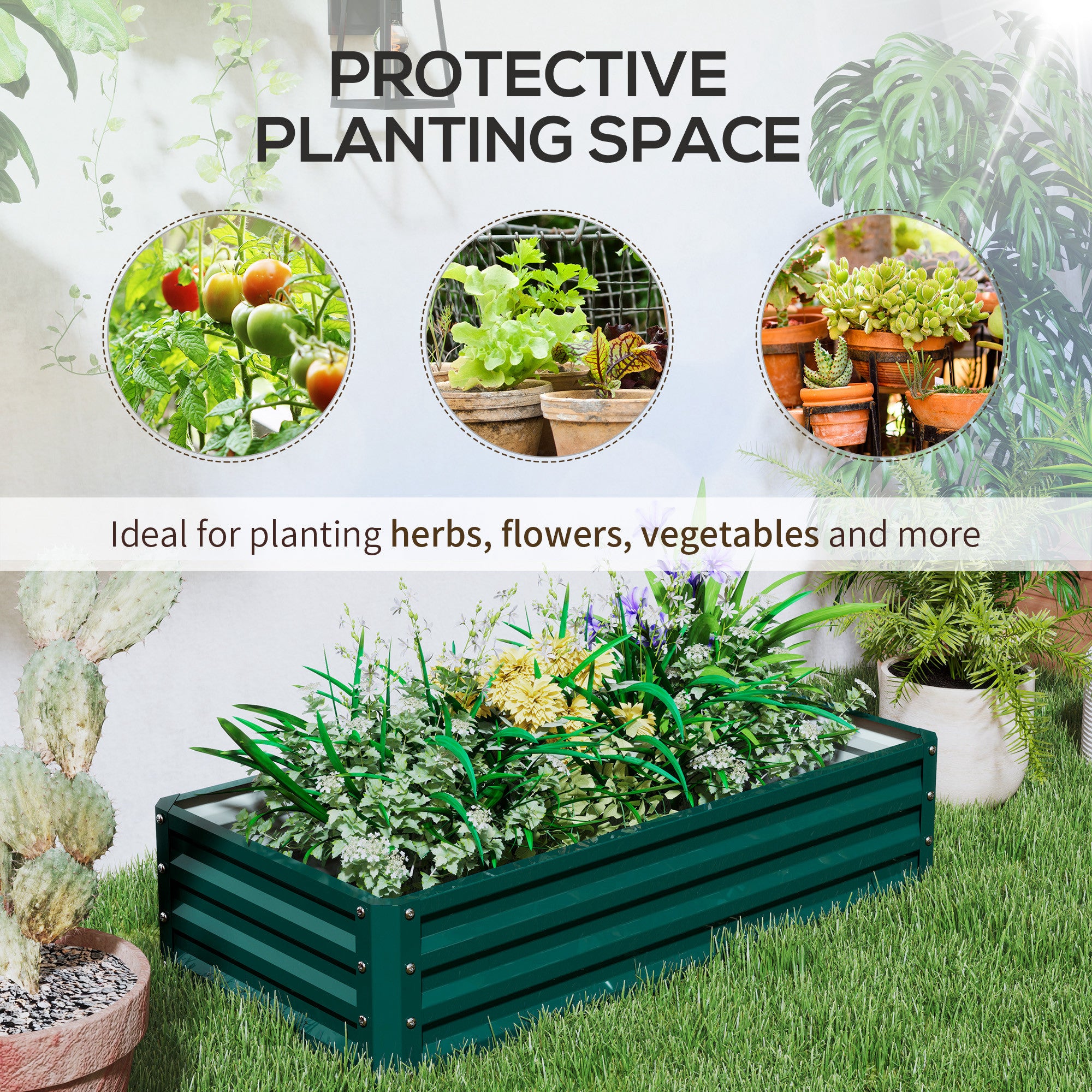 Outsunny Set of 2 Raised Beds for Garden, Galvanised Outdoor Planters for Herbs Vegetables, Use for Patio Balcony, Green 