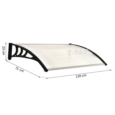 Outsunny Curved Window Door Canopy Aluminium Rigid Plastic Polycarbonate Fixed Outdoor Awning Modern Design UV Water Rain Resist 120 x 75cm White 