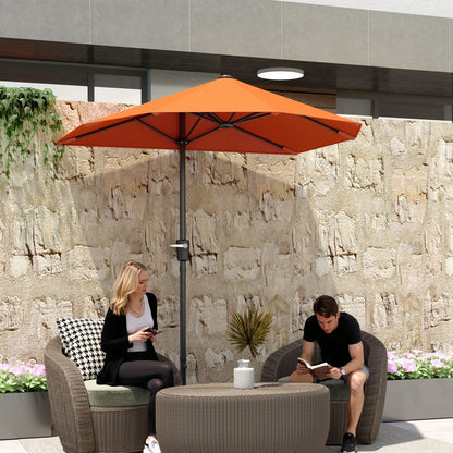 Outsunny 2m Half Parasol Market Umbrella Garden Balcony Parasol with Crank Handle, Cross Base, Double-Sided Canopy, Orange 