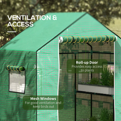 Outsunny Greenhouse Cover Replacement Walk-in PE Hot House Cover with Roll-up Door and Windows, 140 x 73 x 190cm, Green 