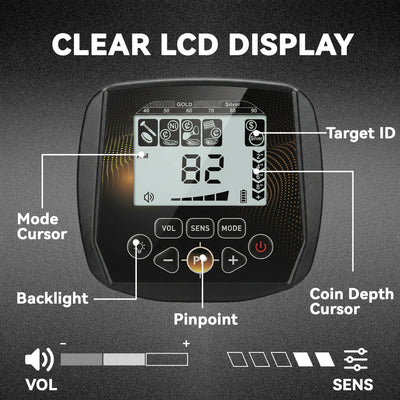 Outsunny Metal Detector for Adults, IP68 Waterproof Search Coil with LCD Display, 5 Modes Gold Detector with Carry Bag, Shovel 