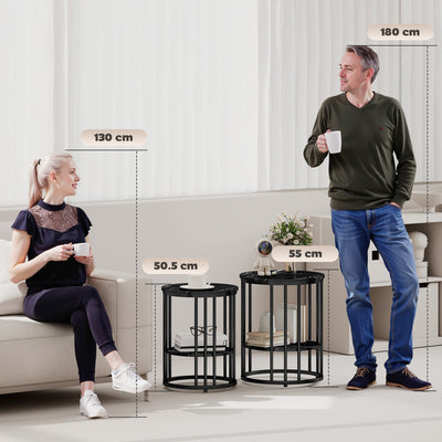 HOMCOM Set of Two Marble-Effect Coffee Tables - Black 