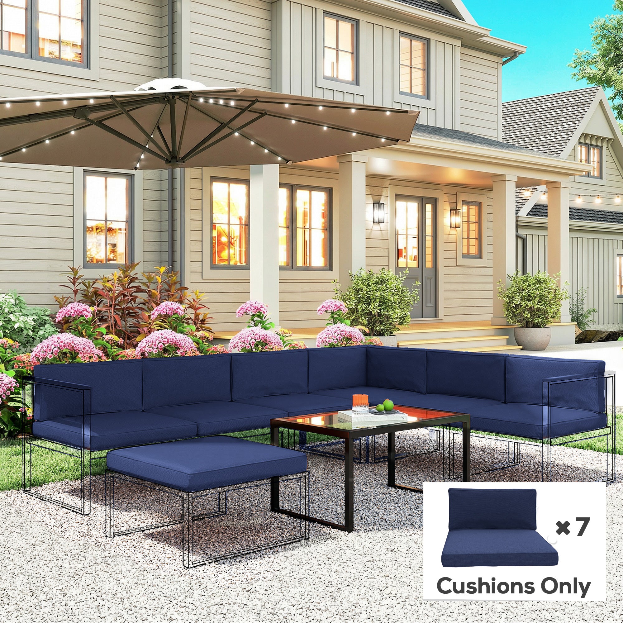 Outsunny 14-piece Dining Set Cushions - Dark Blue 