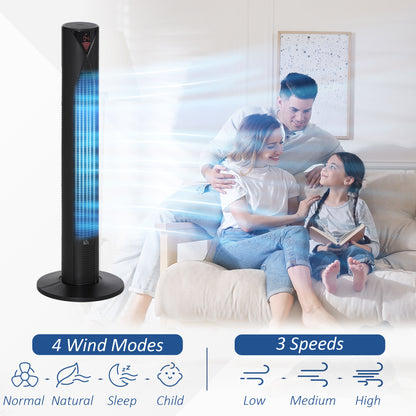 HOMCOM 38" Oscillating Tower Fan with Remote Control, 3 Speed 4 Modes, LCD panel, 12-Hour Timer, Slim Cooling Fan for Home Bedroom Office, Black 