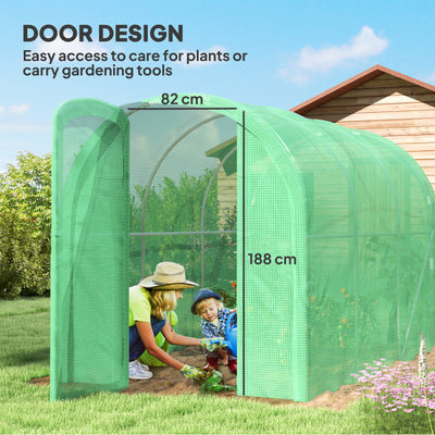 Outsunny 3 x 2 x 2m Polytunnel Greenhouse with Hinged Door, Walk-in Grow House Tent with PE Cover and Galvanised Steel Frame, Green 