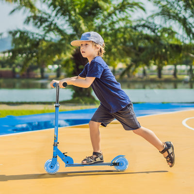 HOMCOM Kids Scooter, with Lights, Music, Adjustable Height, Foldable Frame, for Ages 3-7 Years - Blue 
