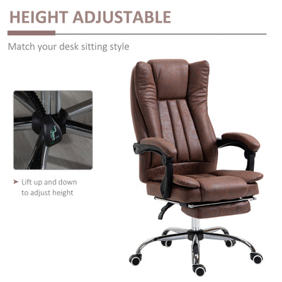 Vinsetto Home Office Chair Microfibre Desk Chair with Reclining Function Armrests Swivel Wheels Footrest Brown 