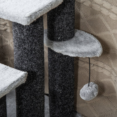 PawHut 4-step Pet Stairs with Scratching Posts, Platforms, Toy Ball, Grey 