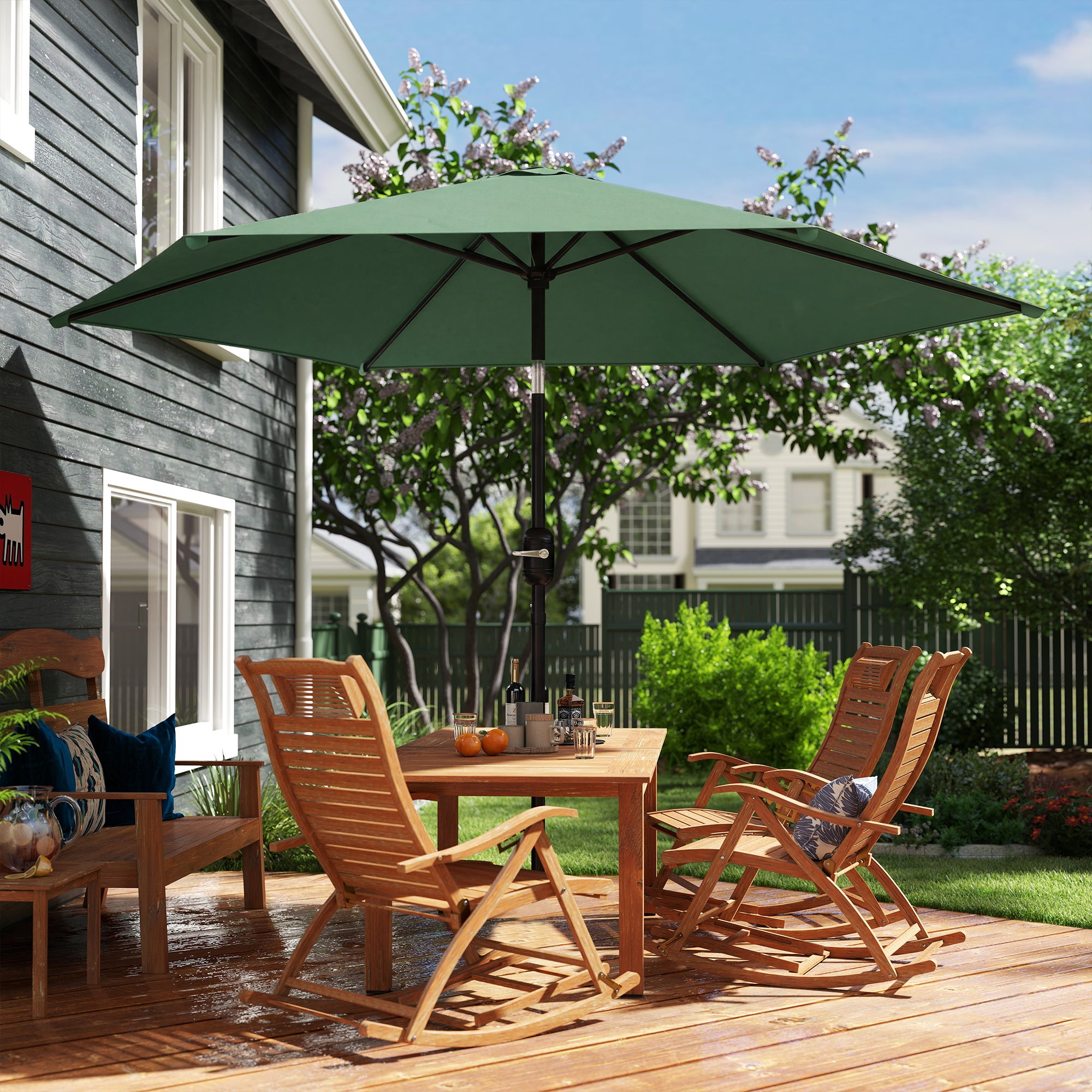 Outsunny 2.6 m Garden Parasol Umbrella with Aluminium Pole, Outdoor Patio Umbrella with Tilt and Crank, Vent, Dark Green 