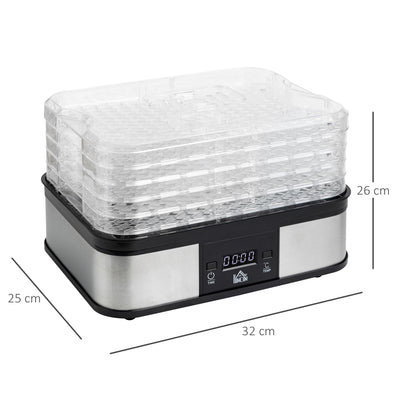 HOMCOM 5 Tier Food Dehydrator, 245W Stainless Steel Food Dryer Machine with Adjustable Temperature, Timer and LCD Display for Drying Fruit, Meat, Vegetable, Jerky and Pet Treat, Black 