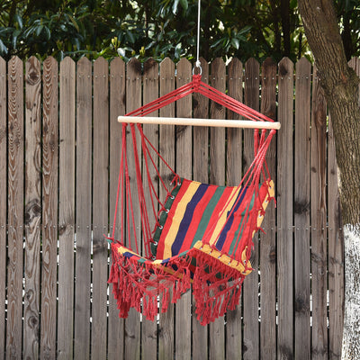 Outsunny Hammock Chair Swing Colourful Striped Tree Hanging Seat Porch Indoor Outdoor Fabric Garden Furniture 