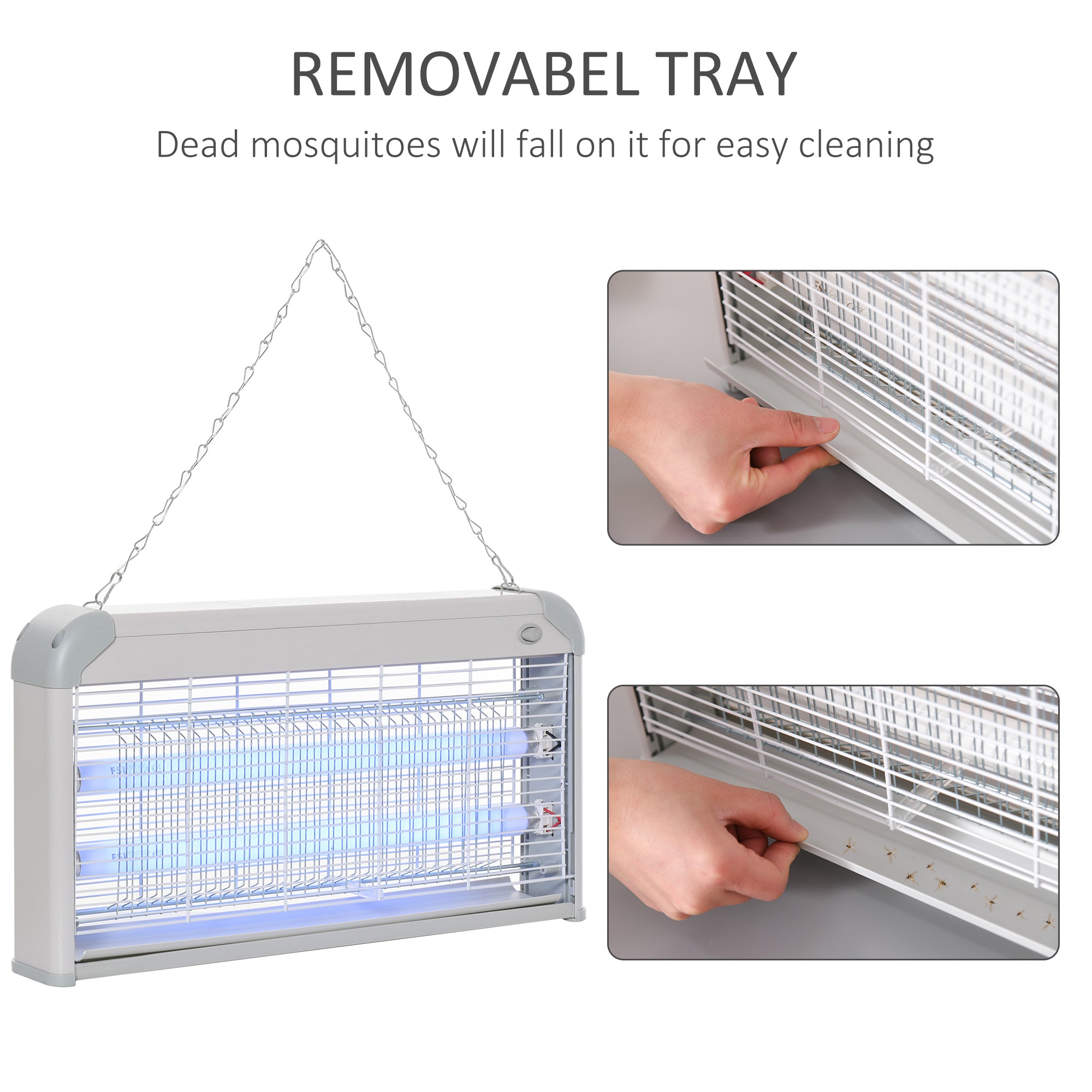 Outsunny Wall Hanging Bug Zapper, 30W Electric Fly Zapper Mosquito Killer, 60㎡ Coverage Insect Killer, Indoor Outdoor Use, Grey 