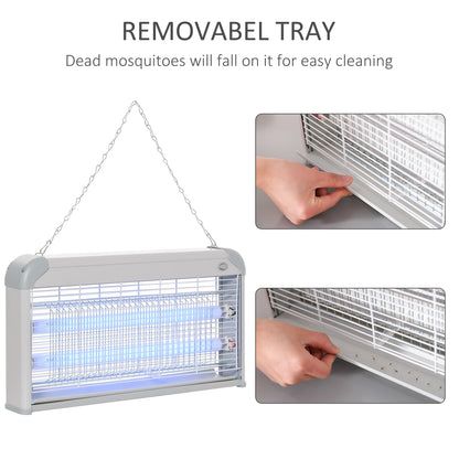 Outsunny Wall Hanging Bug Zapper, 30W Electric Fly Zapper Mosquito Killer, 60㎡ Coverage Insect Killer, Indoor Outdoor Use, Grey 