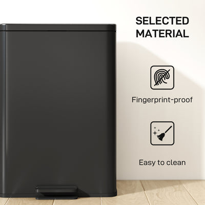 HOMCOM 20L Kitchen Bin with Soft-Close Lid and Stay-Open Function, Stainless Steel Pedal Bin with Removable Inner Bucket for Kitchen, Office, Home, Matte Black 