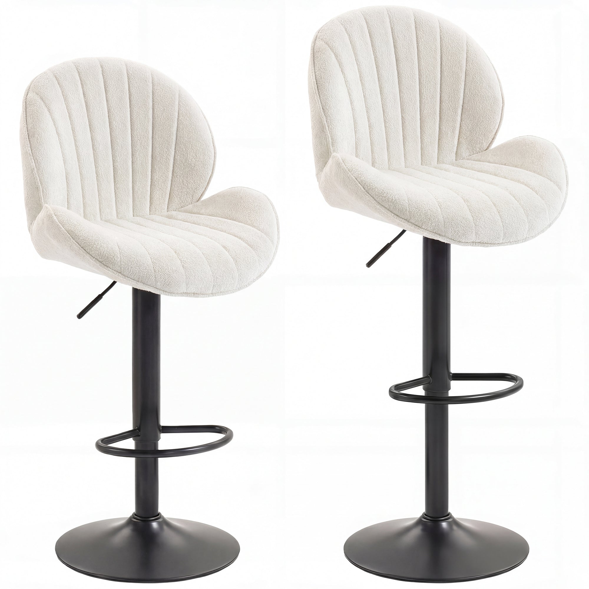 HOMCOM Bar Stools Set of 2, Swivel Barstools with Back, Adjustable Height and Footrest for Kitchen Island, Dining Room, Cream 