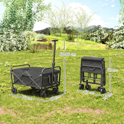 Outsunny 62L Festival Trolley on Wheels, Garden Folding Trolley Cart, 120kg Heavy Duty Collapsible Folding Wagon with Adjustable Handle and Carrying Bag for Beach, Camping, Festival, Grey 