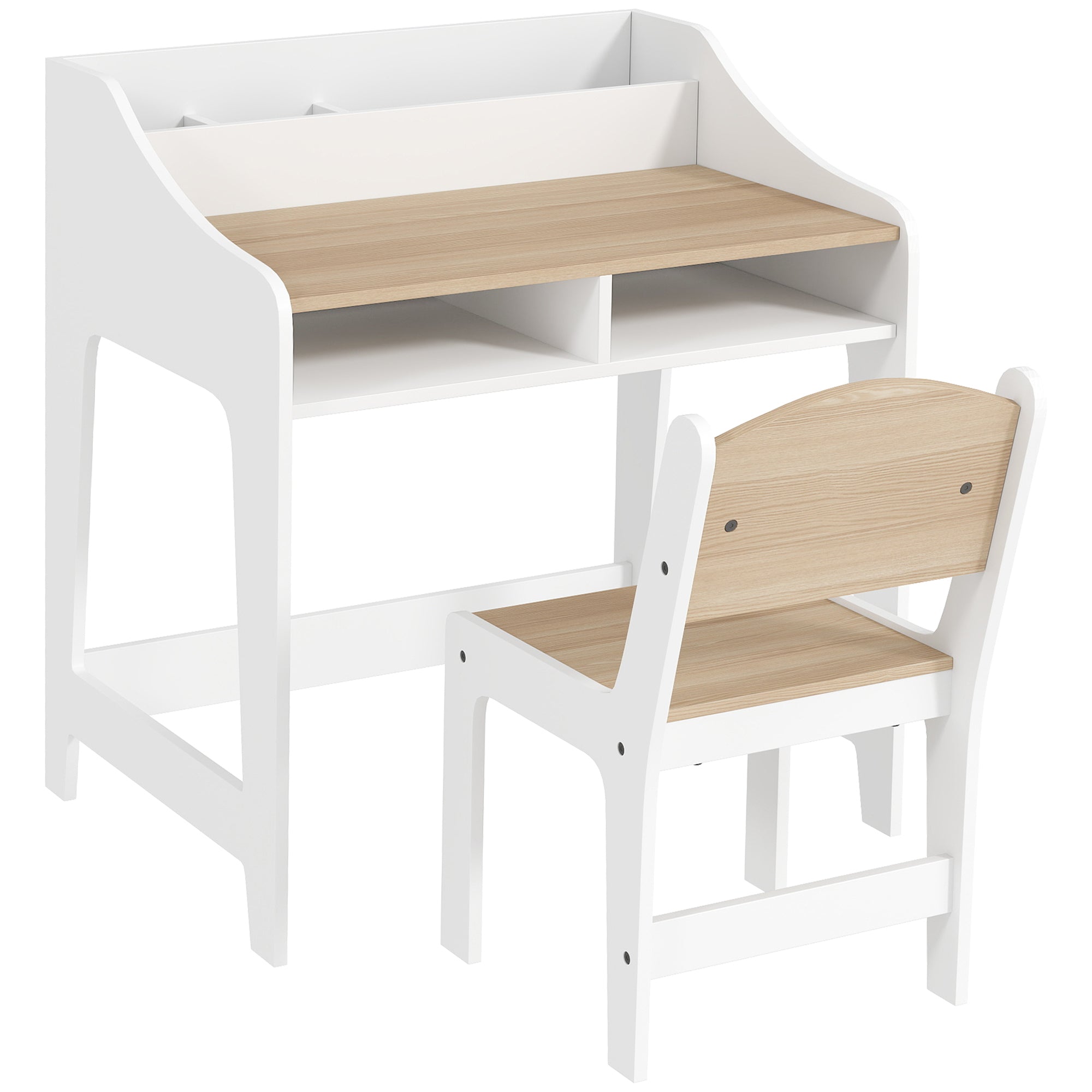 AIYAPLAY Kids Desk and Chair Set, Children Study Table with Storage and Shelves for Study Room, Gift for 3-8 Years, Natural 